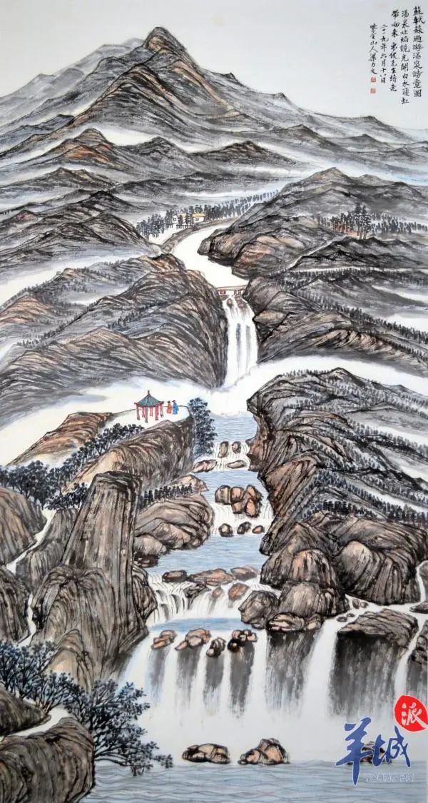 舊八景之一的佛跡湯泉 梁力文 畫