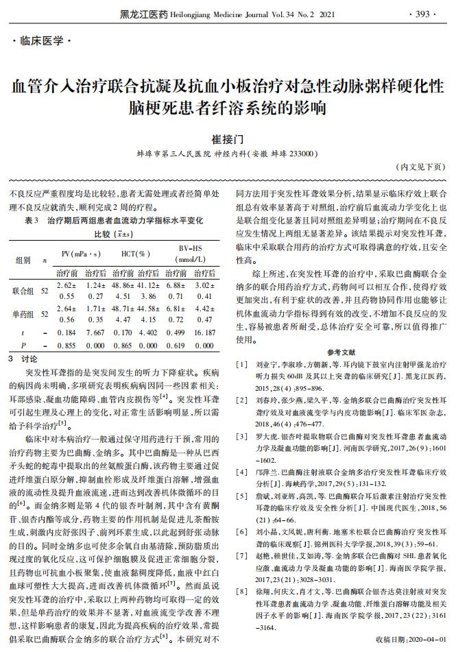 巴曲酶聯(lián)合金納多治療突發(fā)性耳聾的療效及對(duì)血流動(dòng)力學(xué)的影響-彭明_02.jpg